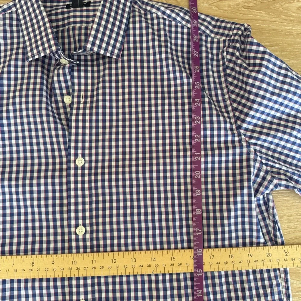 J.Crew Large NEW Performance Slim Button Up‎ Long Sleeve Shirt Navy Plaid Office